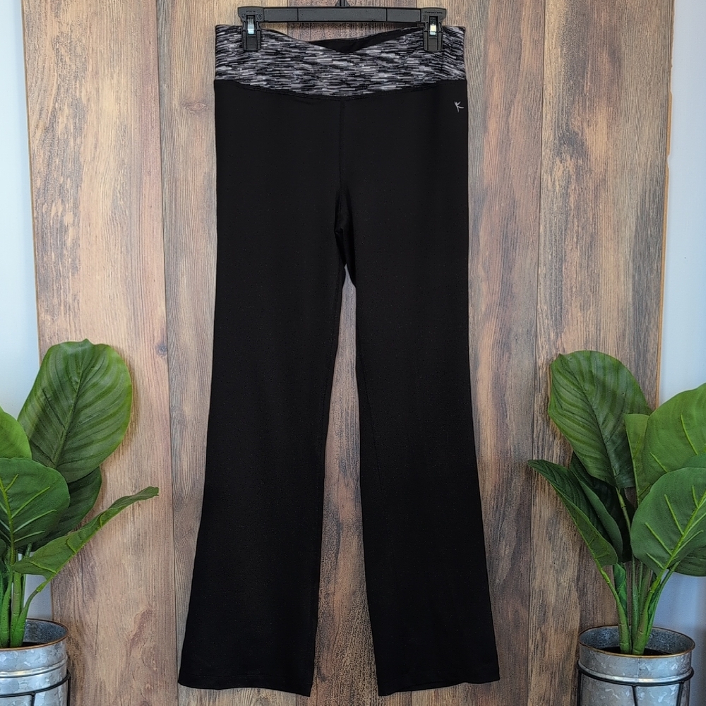 Danskin Black and Gray Design Waistband Leggings Stretch Pants S       C666